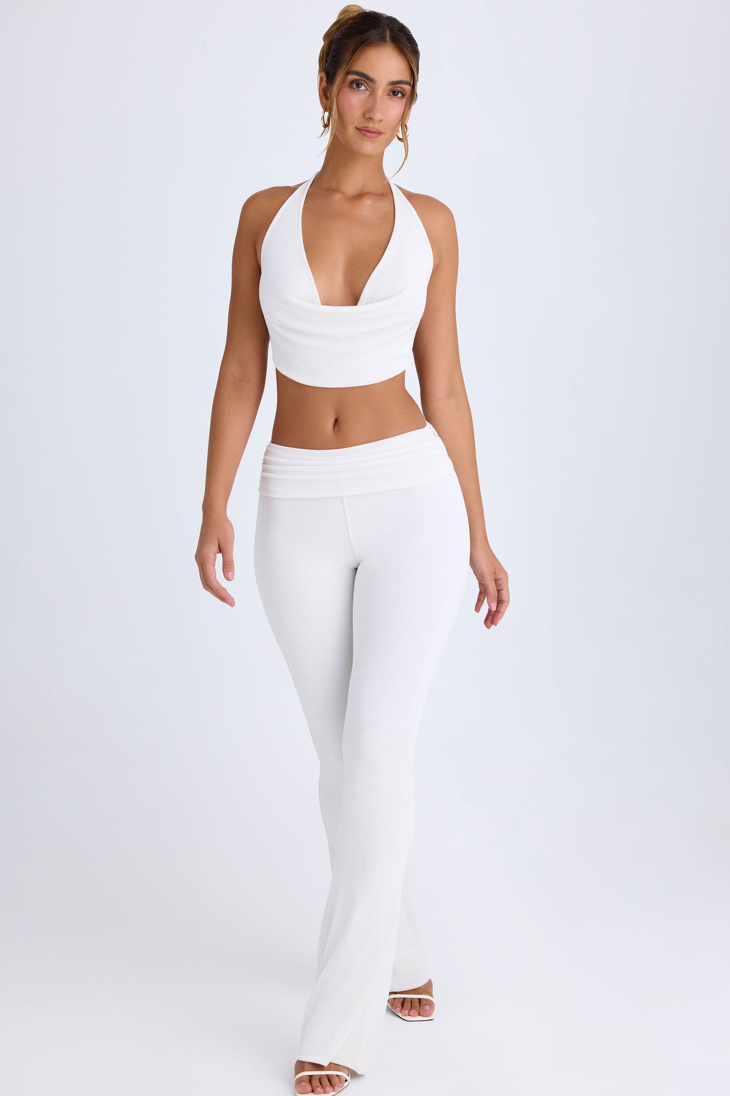 Ruched Mid-Rise Trousers in White