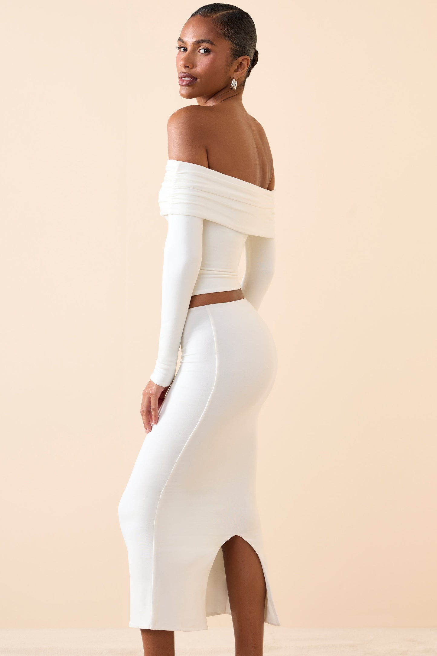 Modal Mid-Rise Midaxi Skirt in White