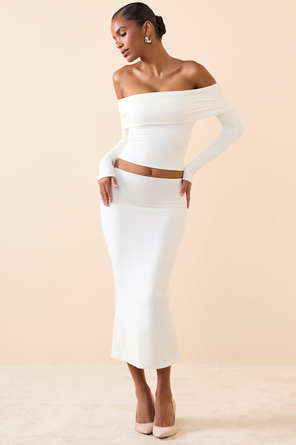 Modal Mid-Rise Midaxi Skirt in White