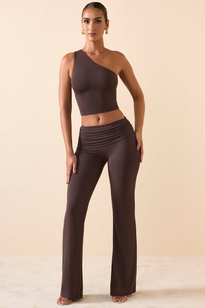 Mid Rise Straight Leg Trousers in Chocolate Brown