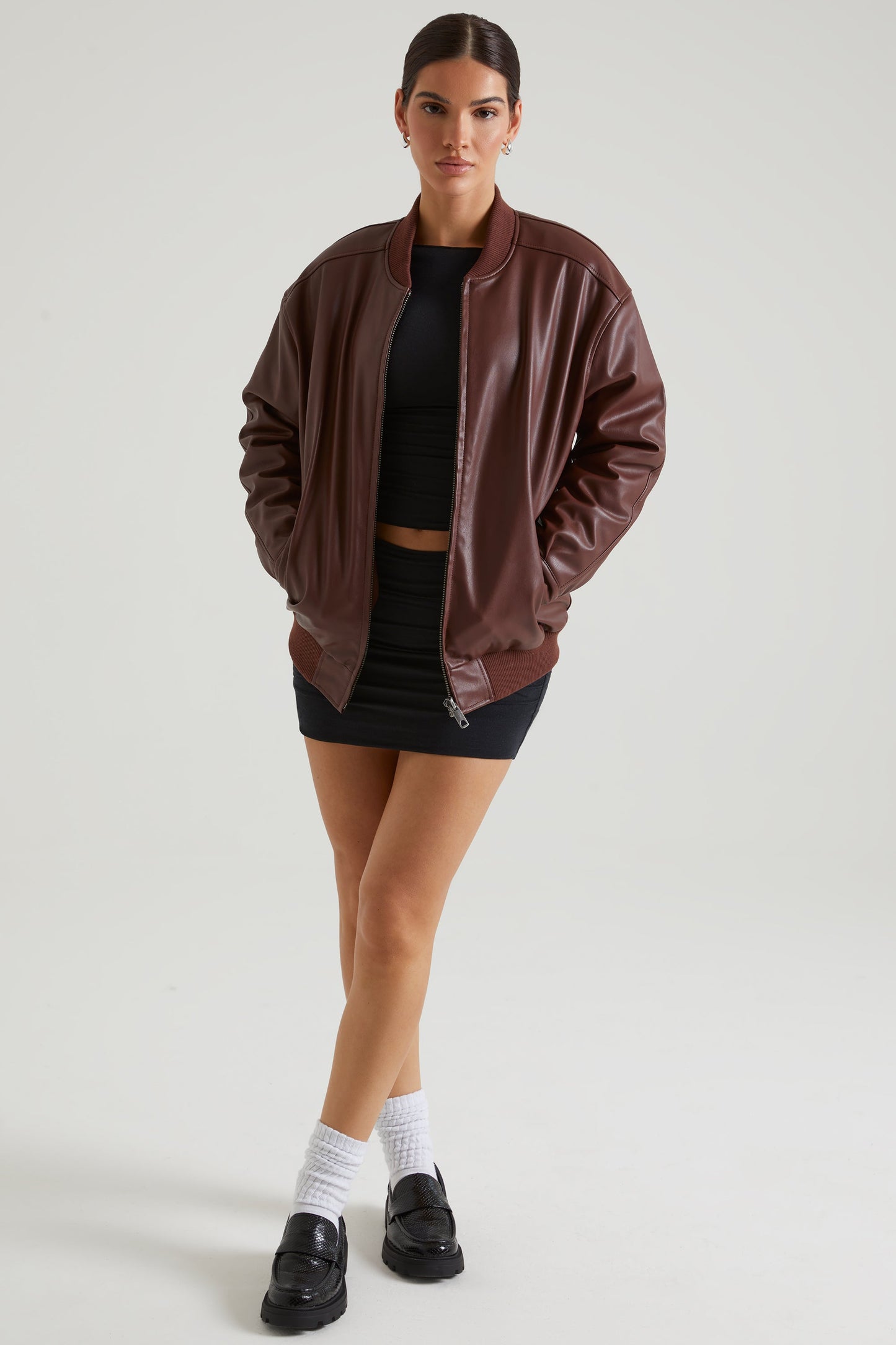 Faux Leather Jacket in Brown