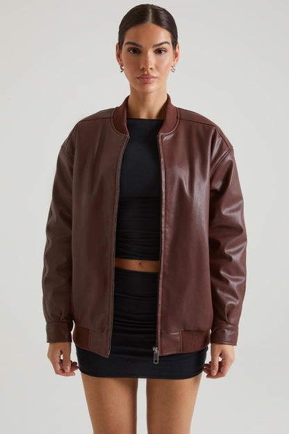 Faux Leather Jacket in Brown