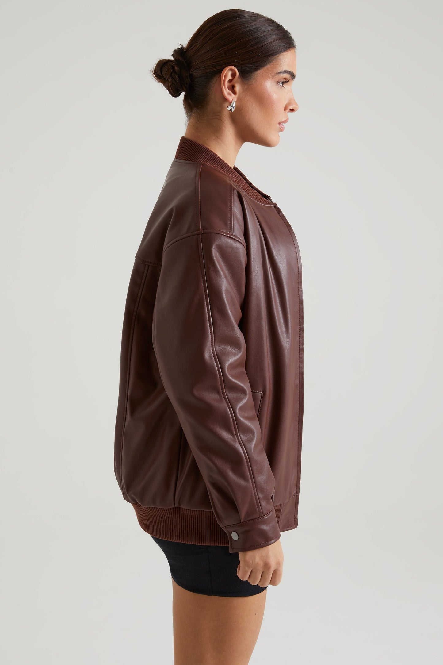 Faux Leather Jacket in Brown