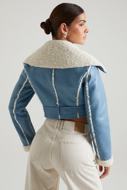 Jacket with Shearling Collar and Trim in Blue