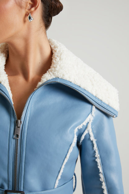 Jacket with Shearling Collar and Trim in Blue