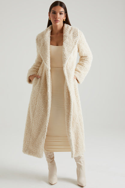 Long Shearling Coat in Cream