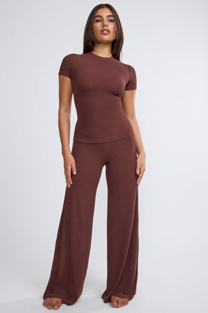 Mid Rise Wide Leg Trouser in Chocolate