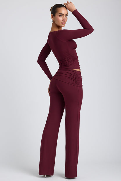 Modal Mid-Rise Straight-Leg Trousers in Plum