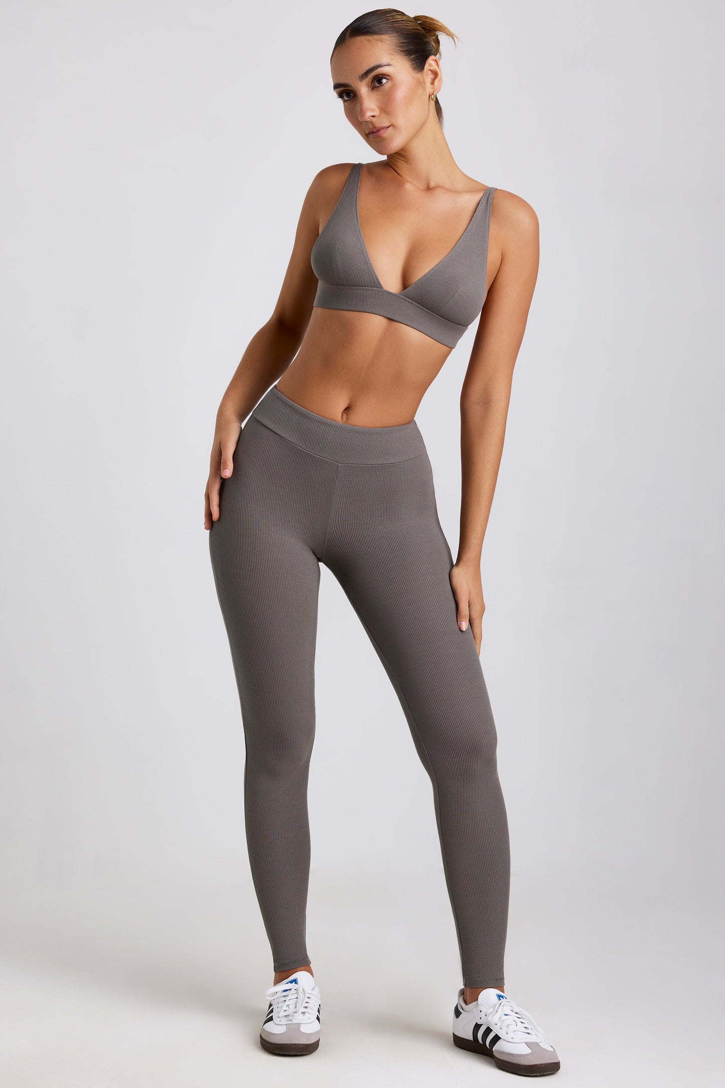 Ribbed Modal High Waist Leggings in Grey