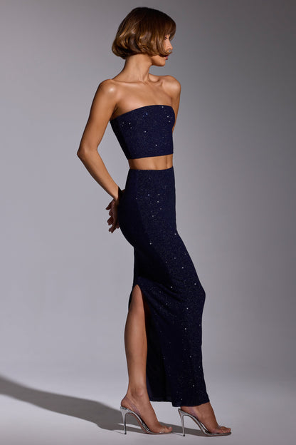 Embellished Crop Top and Maxi Skirt Co-ord in Royal Indigo