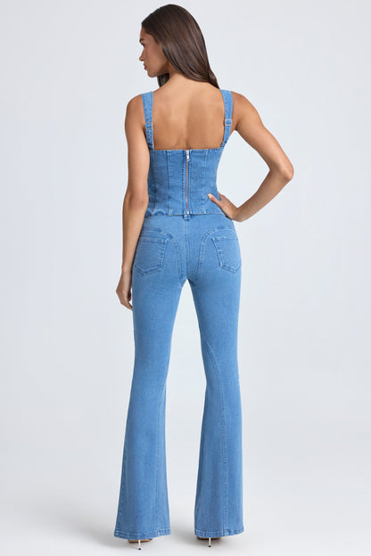 Mid-Rise Flared Jeans in Mid Blue Stonewash