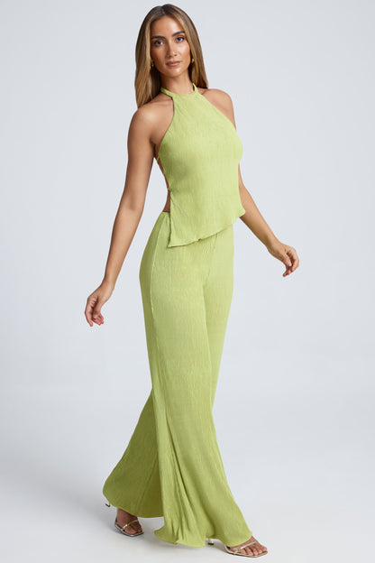 High-Waist Wide-Leg Trousers in Olive Green