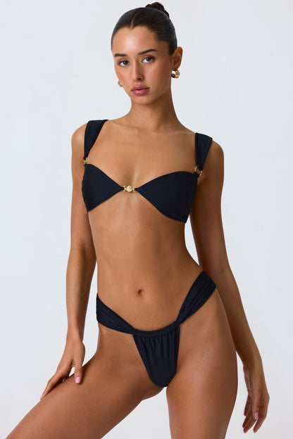 Ruched Cheeky Bikini Bottoms in Black