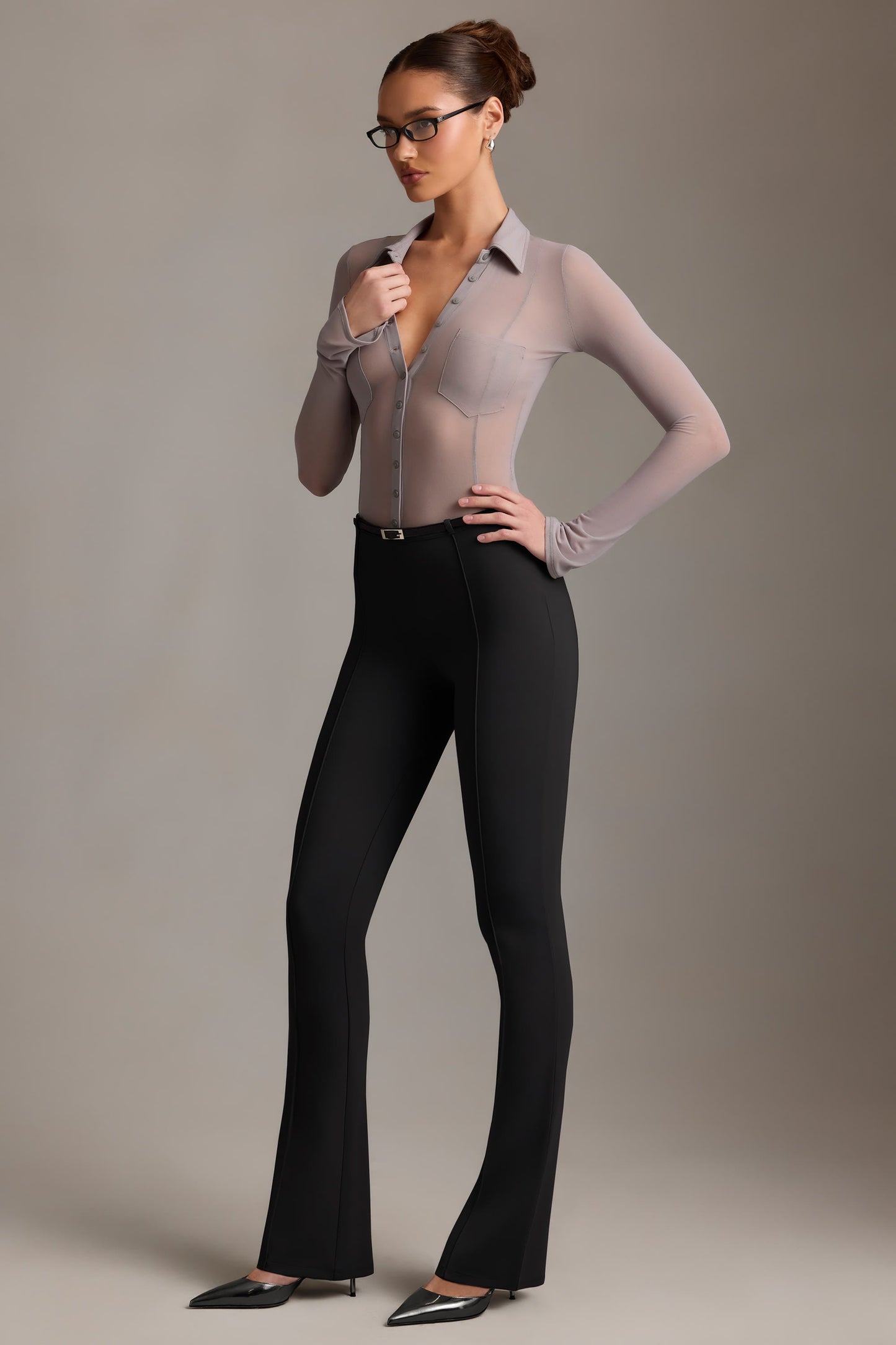 Low-Rise Flared Trousers in Black