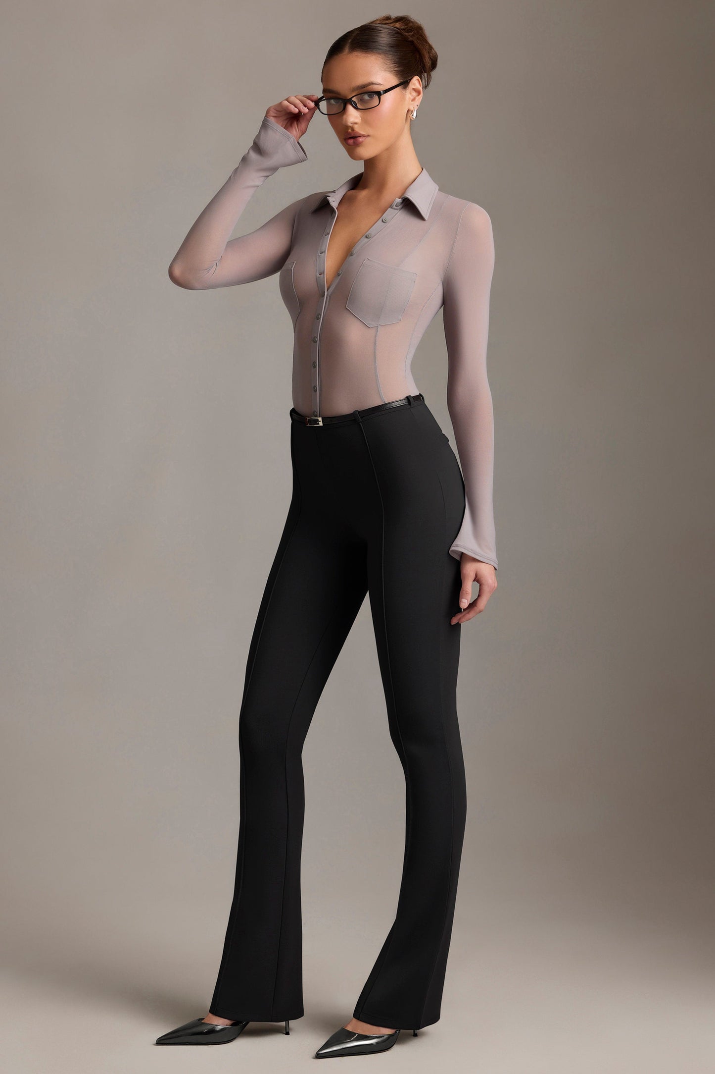 Low-Rise Flared Trousers in Black