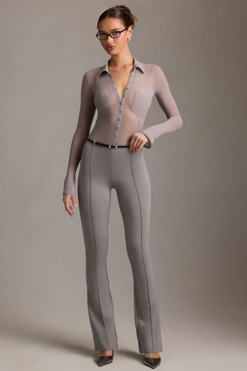 Low-Rise Flared Trousers in Grey