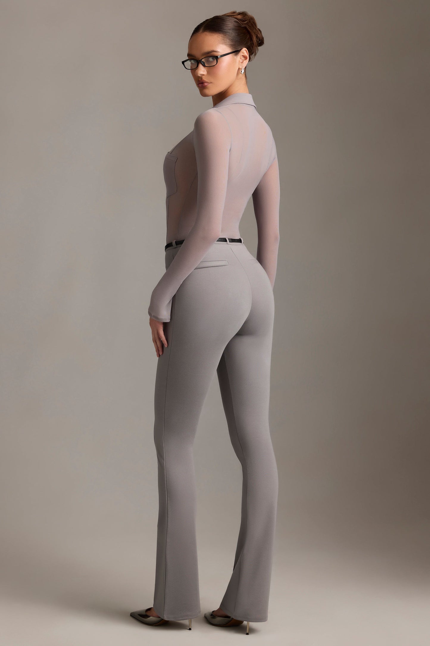 Low-Rise Flared Trousers in Grey