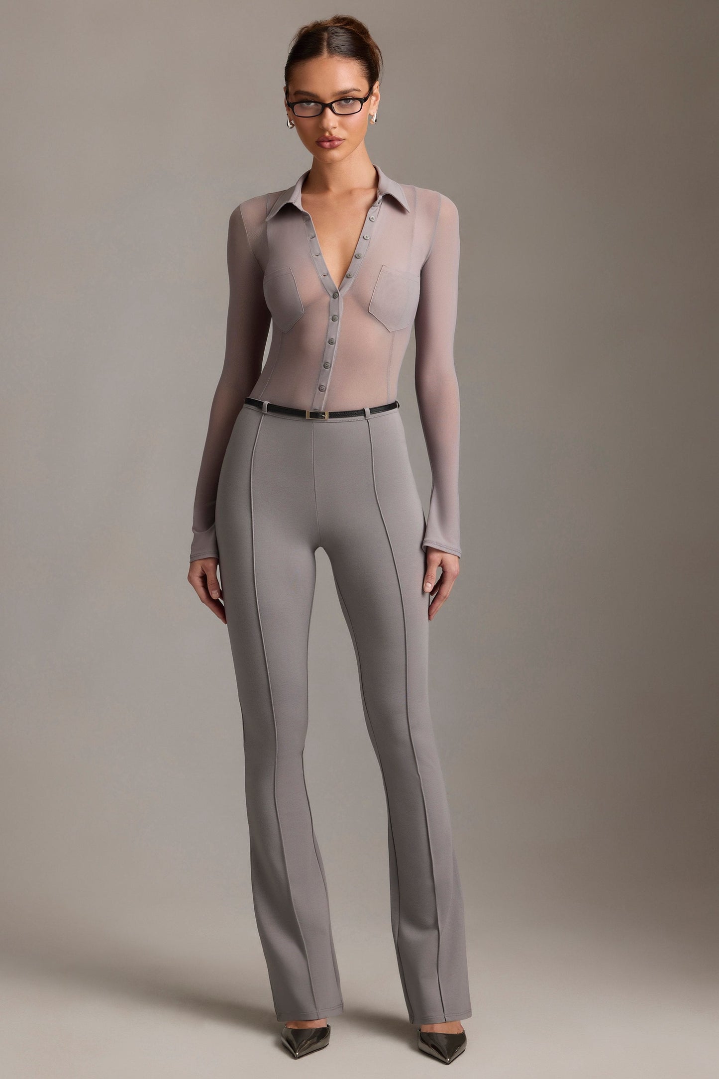 Low-Rise Flared Trousers in Grey