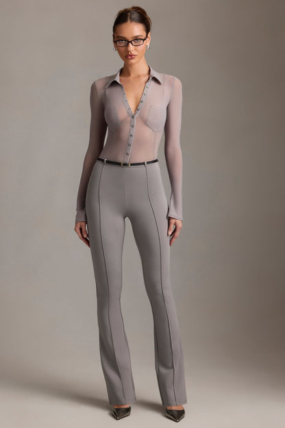 Low-Rise Flared Trousers in Grey