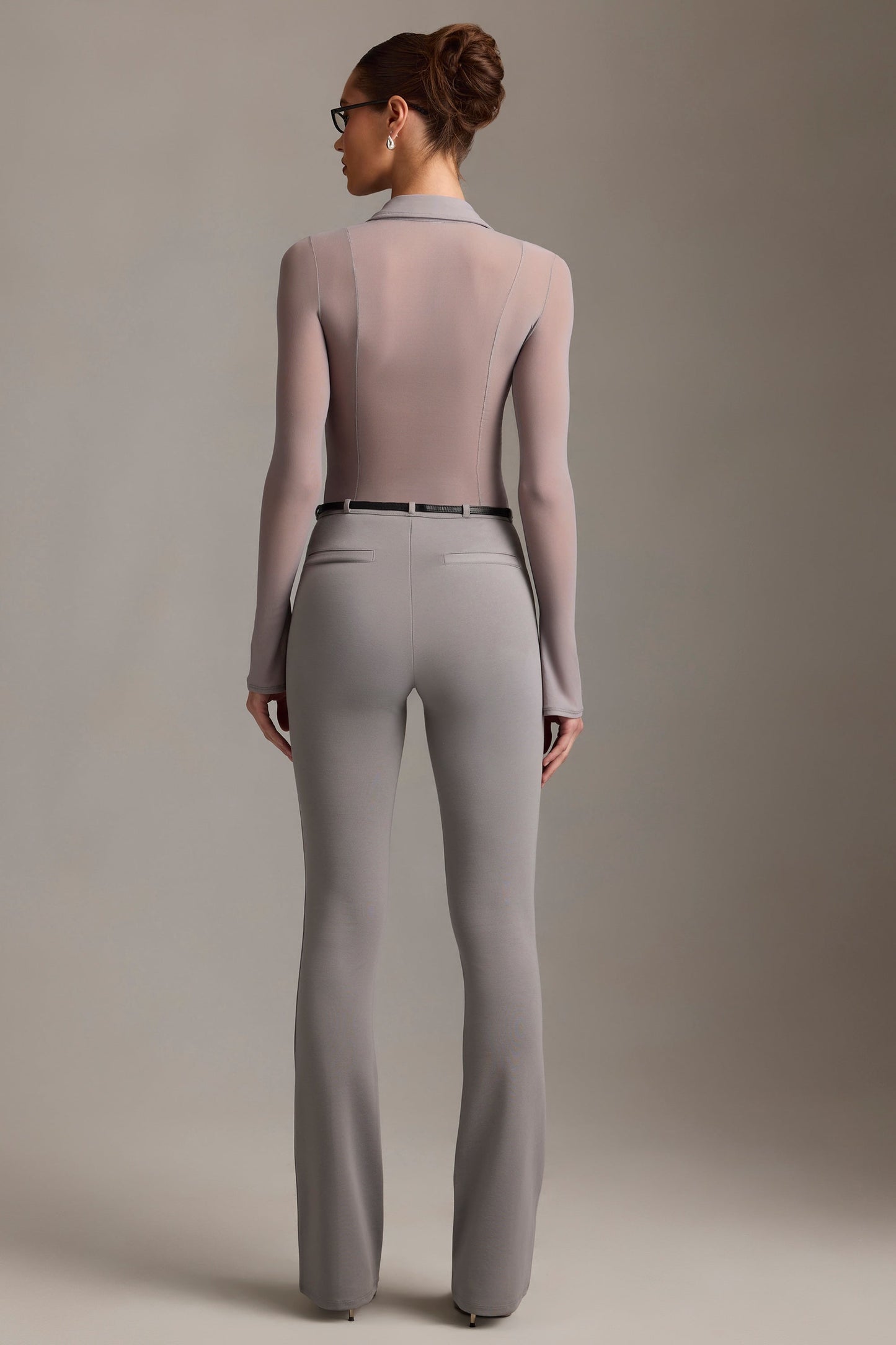 Low-Rise Flared Trousers in Grey