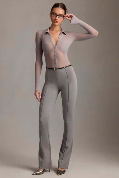 Low-Rise Flared Trousers in Grey