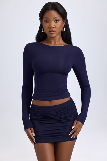 Modal Ruched Mid-Rise Mini Skirt in True Navy