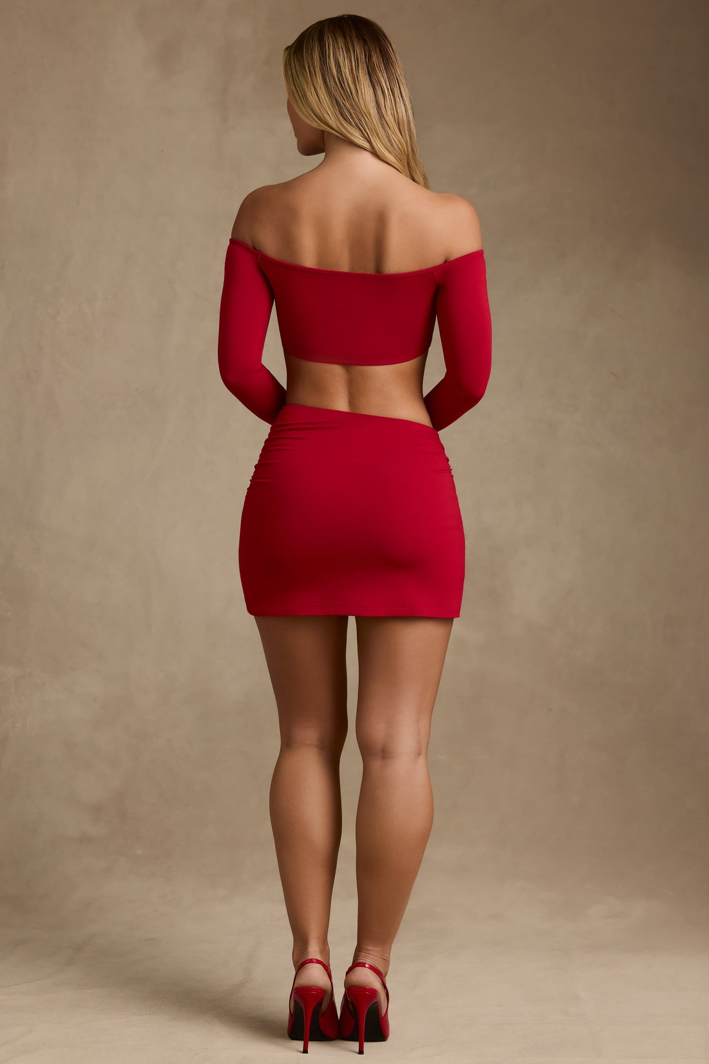 Modal Asymmetric-Waist Mini Skirt in Red