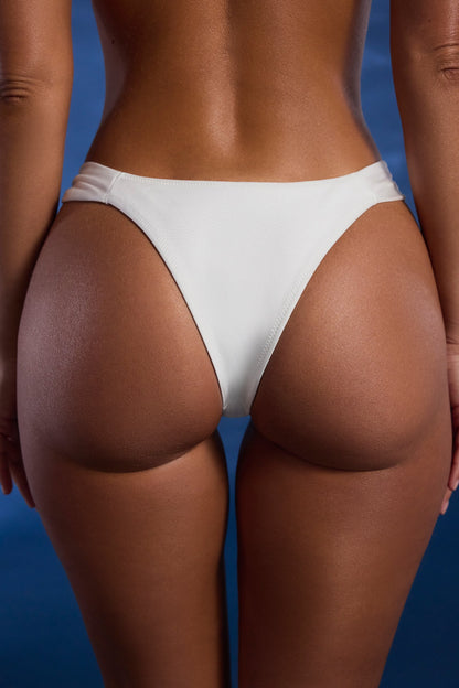 Bead-Embellished Wide-Strap Cheeky Bikini Bottoms in Ivory