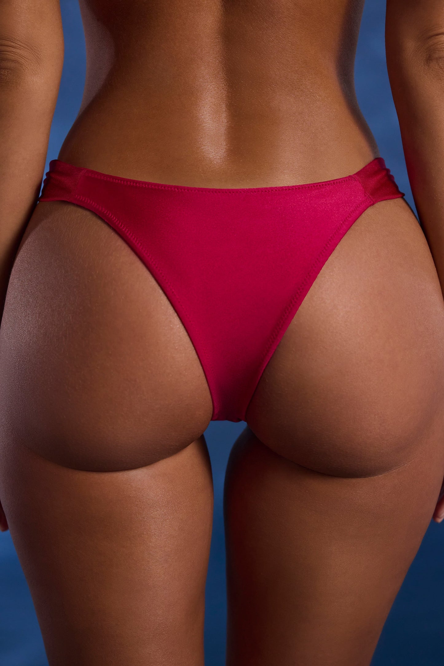 Bead-Embellished Wide-Strap Cheeky Bikini Bottoms in Raspberry Pink