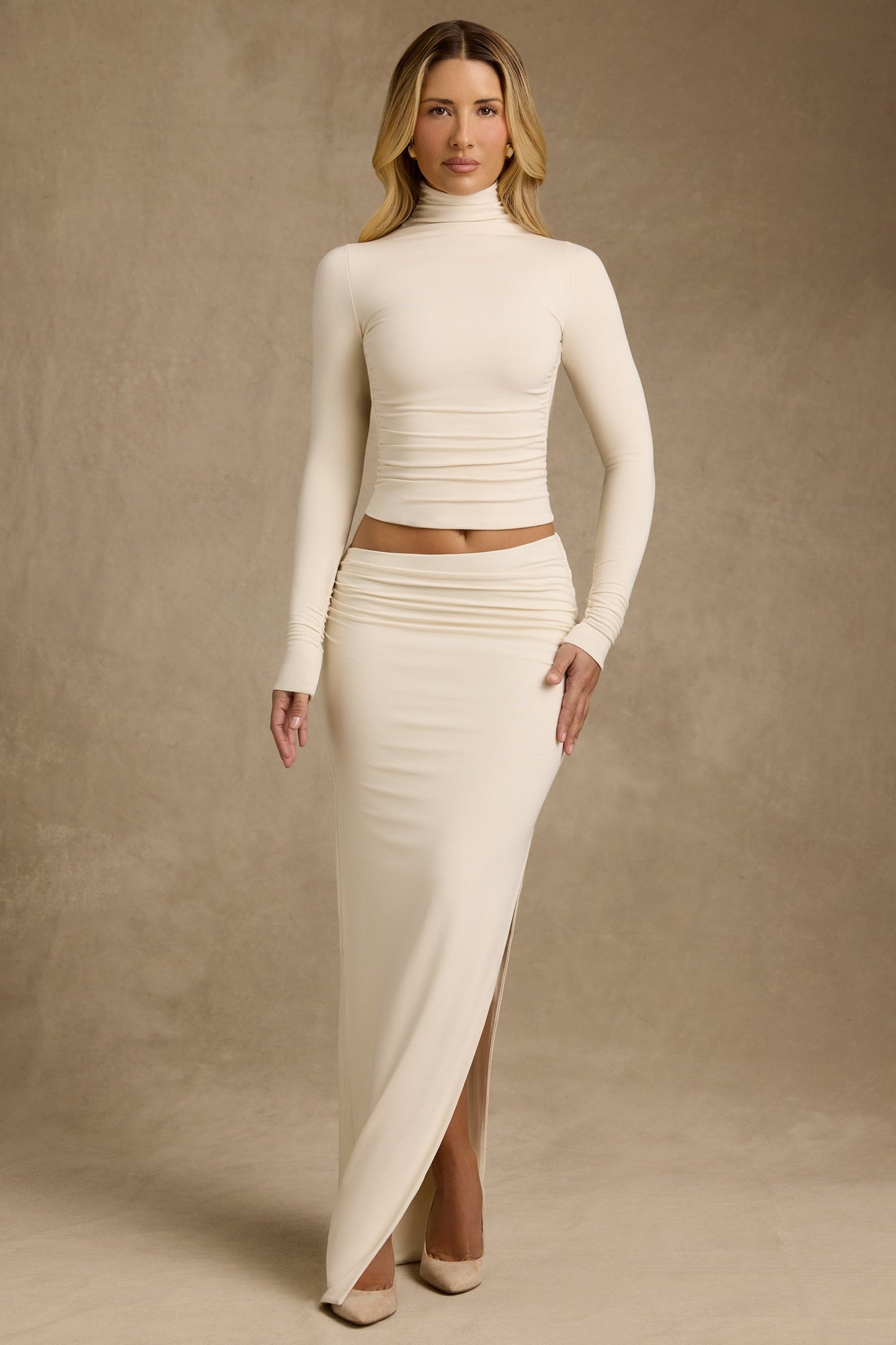 Modal Asymmetric-Waist Maxi Skirt in Ivory