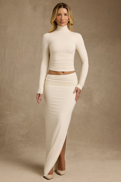 Modal Asymmetric-Waist Maxi Skirt in Ivory