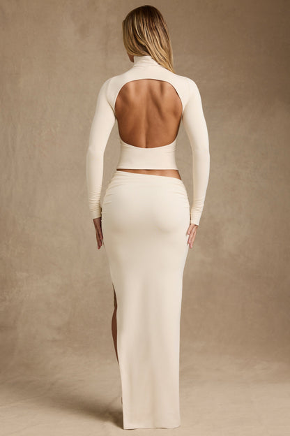 Modal Asymmetric-Waist Maxi Skirt in Ivory