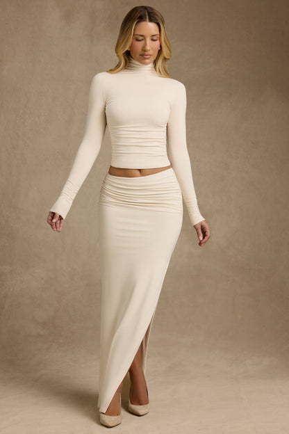 Modal Asymmetric-Waist Maxi Skirt in Ivory