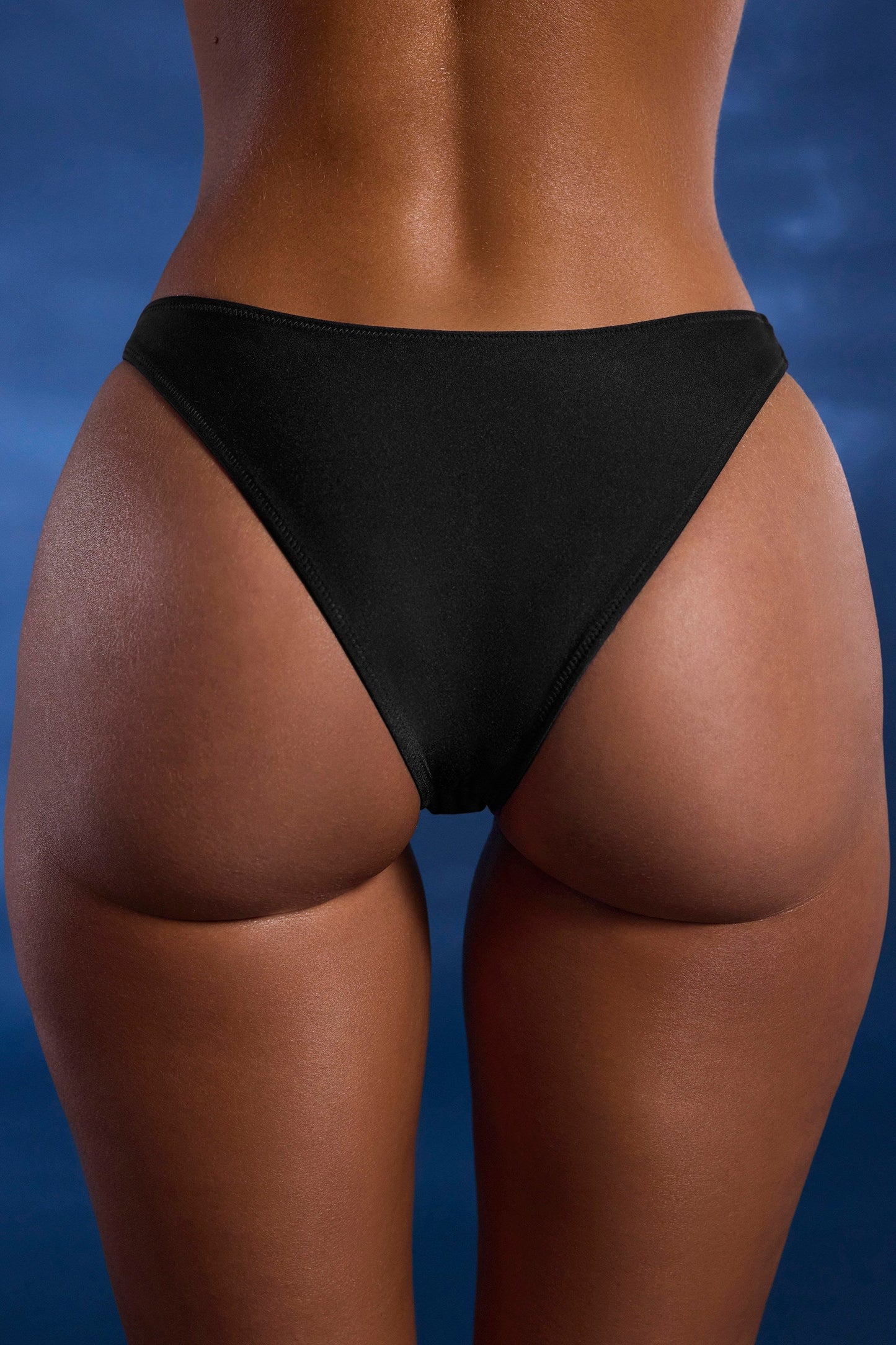 Bead-Embellished High-Leg Cheeky Bikini Bottoms in Black