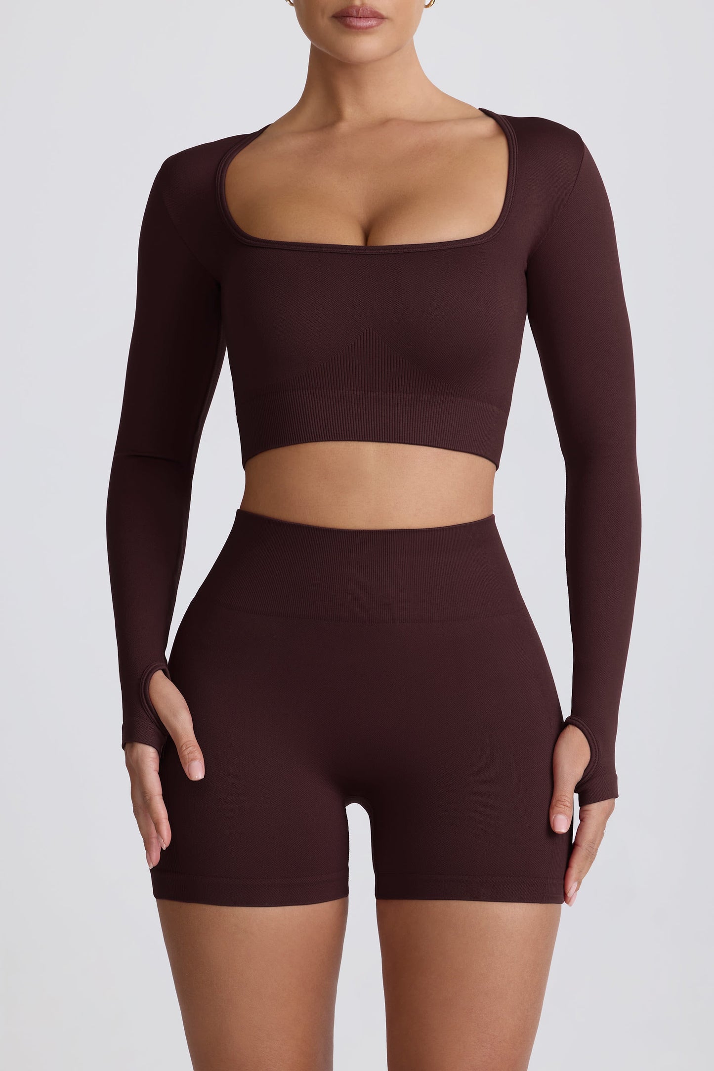 Super Sculpt Seamless High-Waist Mini Shorts in Chocolate