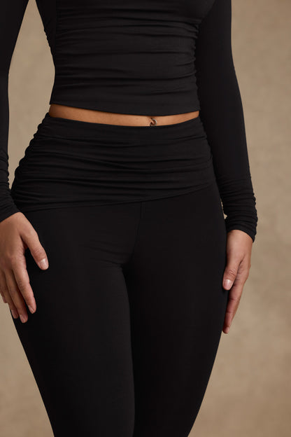 Modal Ruched Mid-Rise Leggings in Black