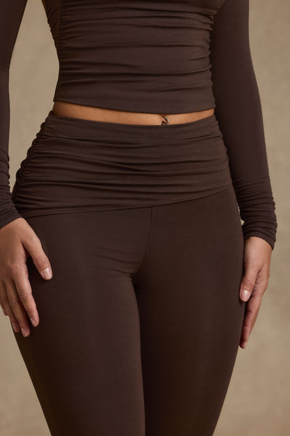 Modal Ruched Mid-Rise Leggings in Chocolate Brown